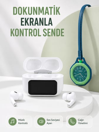 Bluetooth 5.4 Kablosuz Kulaklık Yeşil Askılı Analog Charm Saat İkili Set - Lisinya