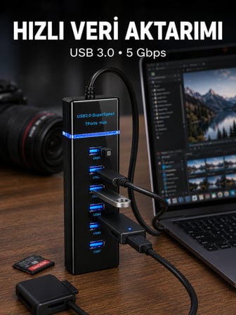 USB 3.0 Çoklayıcı 7 Port Yüksek Hızlı Veri Aktarım - Lisinya