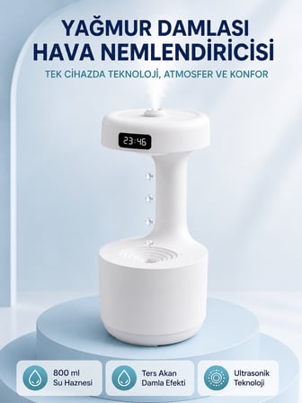 Anti Yerçekimi Su Damlası Hava Nemlendirici 800 ml Ultrasonik Aroma Difüzör - Lisinya