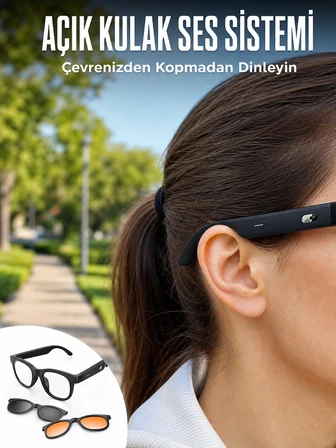 Yapay Zekâ Destekli Akıllı Bluetooth Gözlük Açık Kulak Ses Sistemi Günlük Kullanıma Uygun Hafif Tasa
