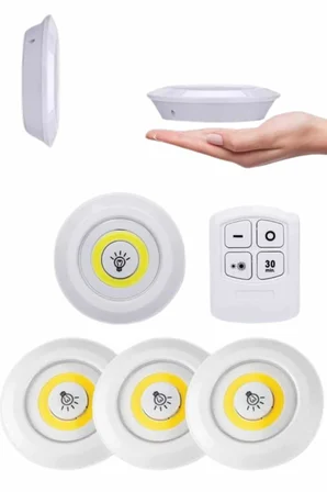 Yapışkanlı 3'lü Spot Led Işık Lamba Montajsız Pilli Uzaktan Kumandalı - Lisinya