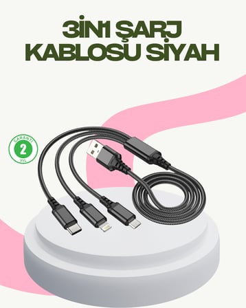 Hızlı Şarj Destekli Çoklu Şarj Kablosu – Seyahat ve Günlük Kullanım - Lisinya