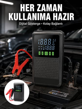 Taşınabilir Araç Akü Şarj Takviye Cihazı 150 PSI Dijital Kompresör Yeni Nesil - Lisinya
