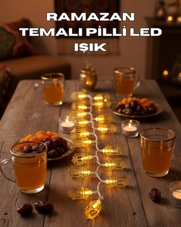 Ramazan Işıkları Pilli Altın Fener Tasarımlı Dekoratif LED Aydınlatma - Lisinya