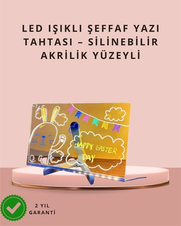 LED Işıklı Şeffaf Yazı Tahtası – Neon Etkili Akrilik Pano, Silinebilir, 7 Renkli Kalemli, 30x20 cm -