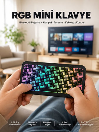 Kompakt Siyah RGB Işıklı Bluetooth Mini Klavye - Lisinya