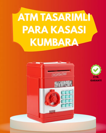 ATM Görünümlü Kırmızı Elektronik Şifreli Kumbara - Lisinya