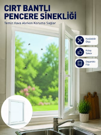 Şeffaf File Yapılı Cırt Bantlı Pencere Sinekliği Pratik Kullanım - Lisinya