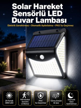Güneş Enerjili Sensörlü Duvar Lambası Bahçe Lamba Suya Dayanıklı Bahçe Aydınlatma - Lisinya