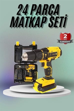 Matkap Seti 24 Parça Çift Bataryalı Darbeli Led Işıklı Vidalama - Lisinya