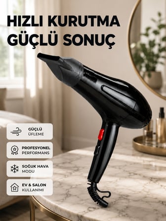 Tüm Saç Tipleri İçin 2200W Güçlü Fön Makinesi - Lisinya