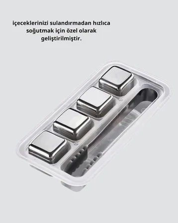 Paslanmaz Çelik Metal Buz Küpü Seti Sulandırmadan Soğutma ve Klips Dahil - Lisinya