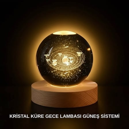Ahşap Standlı LED Kristal Küre Lazer İşlemeli Dekoratif Obje - Lisinya