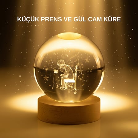 Küçük Prens Cam Küre USB Işıklı Ahşap Standlı Büyük Boy - Lisinya