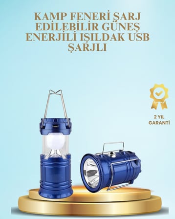 Güneş Enerjili Kızaklı Şarjlı Büyük Boy Kamp Feneri – USB Çıkışlı, Katlanabilir, Çok Fonksiyonlu - L