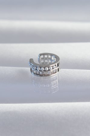 Pirinç Gümüş Renk İncili Baget Taşlı Earcuff Küpe - Lisinya