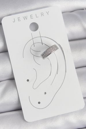 Pirinç Gümüş Renk Zirkon Taşlı Kıkırdak Model Kadın Küpe - Lisinya
