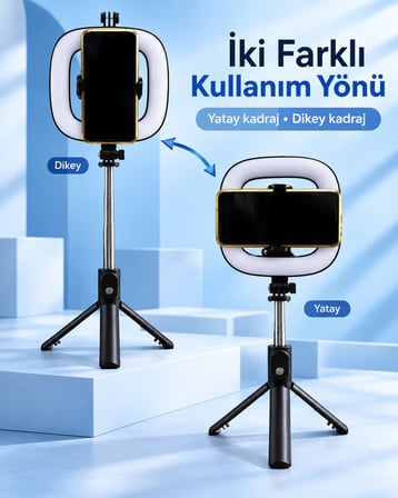 Fotoğraf ve Video Çekimi İçin RGB Halka Işık Bluetooth Kumandalı Telefon Tripodu - Lisinya
