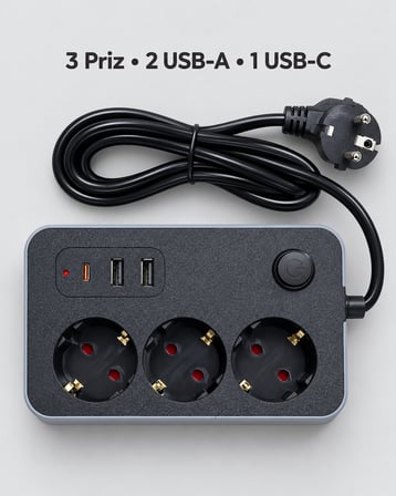 Masaüstü Kullanıma Uygun Anahtarlı USB ve Type C Çıkışlı Termal Akım Korumalı Priz - Lisinya