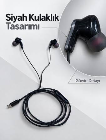 Silikon Uçlu Type C Kulaklık Dahili Mikrofon ve Kablo Üzeri Kumanda - Lisinya
