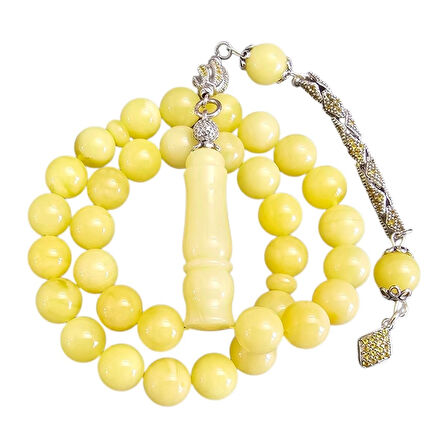 ​Gümüş Püsküllü Mat Rus Kaya Damla Kehribar Tesbih Lt1427