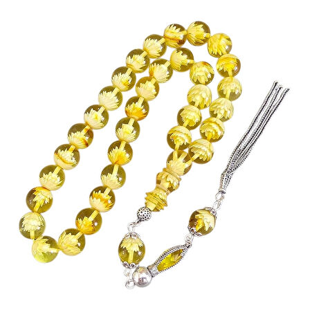 ​Lotus Çiçeği Motifli Damla Kehribar Tesbih Lt1428