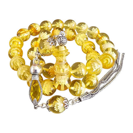 ​Lotus Çiçeği Motifli Damla Kehribar Tesbih Lt1428