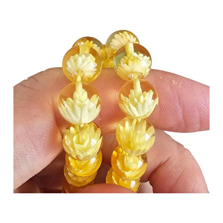 ​Lotus Çiçeği Motifli Damla Kehribar Tesbih Lt1428