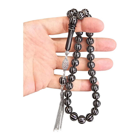 ​12'li Gümüş Karpuz Yarma Gürcü Taşı Tesbih Lt1435