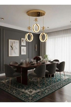 Aurea Model 3'lü Gold Kumandalı 3 Renk Modu Ledli Kristal Taşlı Modern Salon Mutfak Oturma Odası Led Avize