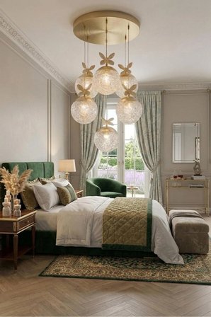Küre Model 6"lı Kumandalı Gold 3 Renk Modu Ledli Kristal Taşlı Modern Salon Mutfak Oturma Odası Led Avize