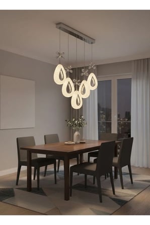 Damla Model 5"li Gümüş Kumandalı 3 Renk Modu Yemek Masası Oturma Çocuk Yatak Odası Modern Ledli Avize
