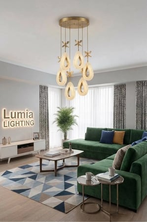 Damla Model 6'lı Gold Kumandalı 3 Renk Modu Ledli Kristal Taşlı Modern Salon Mutfak Oturma Odası Led Avize
