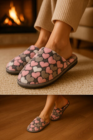 Sıcacık Peluş Kadın Ev Terliği | Kapalı Burun Karakterli 