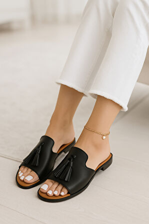 Kadın Püskül Detaylı Günlük Yazlık Rahat Terlik