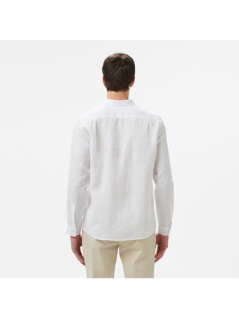 Lacoste Erkek Regular Fit Düğmeli Yaka Keten Beyaz Gömlek