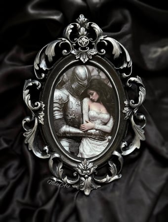 El Yapımı The Lovers Embrace Vintage Siyah Çerçeve Eskitmeli Beton Çerçeve Cilalı ( Camsız )
