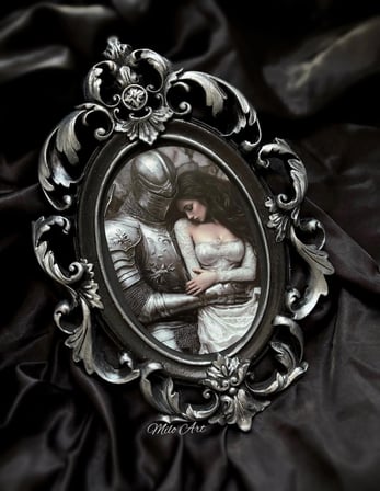 El Yapımı The Lovers Embrace Vintage Siyah Çerçeve Eskitmeli Beton Çerçeve Cilalı ( Camsız )