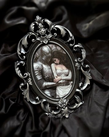 El Yapımı The Lovers Embrace Vintage Siyah Çerçeve Eskitmeli Beton Çerçeve Cilalı ( Camsız )