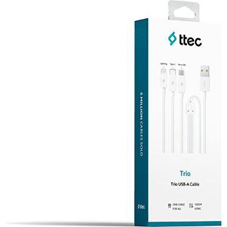 ttec Trio 3'Lü Şarj Kablosu  Lightning / Type-C / Micro / USB-A 2DK7521