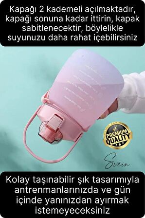 Askılı 1.3 Lt Pipetli Kilitli Sızdırmaz Kapak Tutacaklı Çift Renk Motivasyon Suluk Matara Kamp Okul