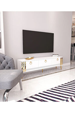 Altın Tv Ünitesi | Beyaz - Beyaz