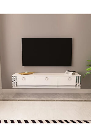 Hari Tv Ünitesi Duvara Monte Gümüş | Beyaz - Beyaz