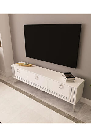 Lora Tv Ünitesi Gümüş | Beyaz - Beyaz