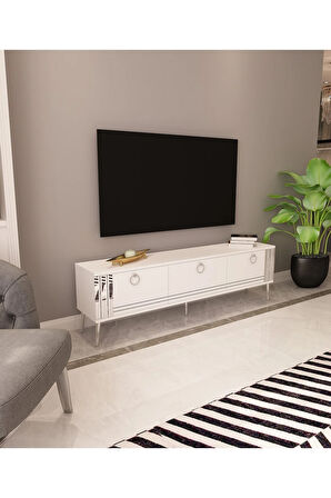 Lora Tv Ünitesi Gümüş | Beyaz - Beyaz