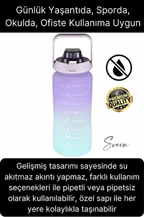 Premium 2 Lt Pipetli Kilitli Sızdırmaz Kapaklı Tutma Saplı Motivasyon Suluk Matara Sporcu Su Şişesi