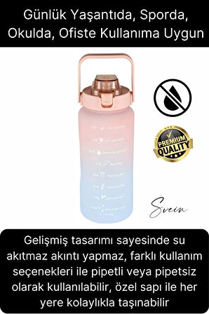 Premium 2 Lt Pipetli Kilitli Sızdırmaz Kapaklı Tutma Saplı Motivasyon Suluk Matara Sporcu Su Şişesi