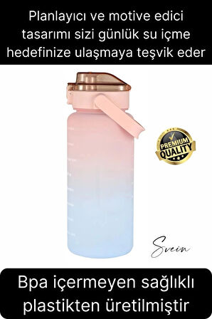 Premium 2 Lt Pipetli Kilitli Sızdırmaz Kapaklı Tutma Saplı Motivasyon Suluk Matara Sporcu Su Şişesi