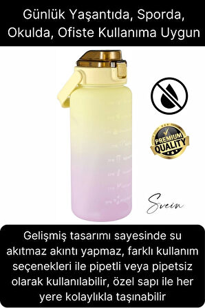 Premium 2 Lt Pipetli Kilitli Sızdırmaz Kapaklı Tutma Saplı Motivasyon Suluk Matara Sporcu Su Şişesi