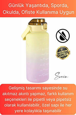 Premium 2 Lt Pipetli Kilitli Sızdırmaz Kapaklı Tutma Saplı Motivasyon Suluk Matara Sporcu Su Şişesi